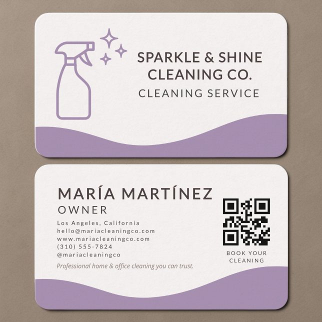 Carte De Visite House Cleaning Purple QR Code  (Créateur téléchargé)