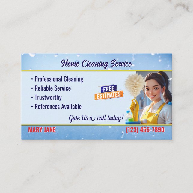 Carte De Visite House Cleaning Service Business Cards (Devant)