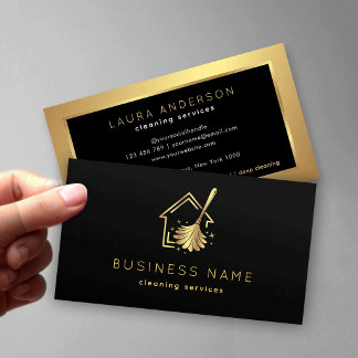Carte De Visite House Maid Cleaning Services Luxury Black & Gold