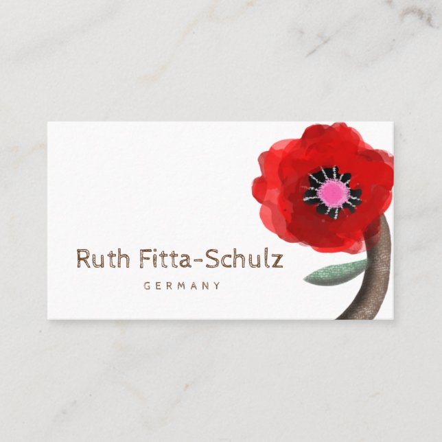 Carte De Visite Huge Red Stems Aquarelle Rose (Devant)