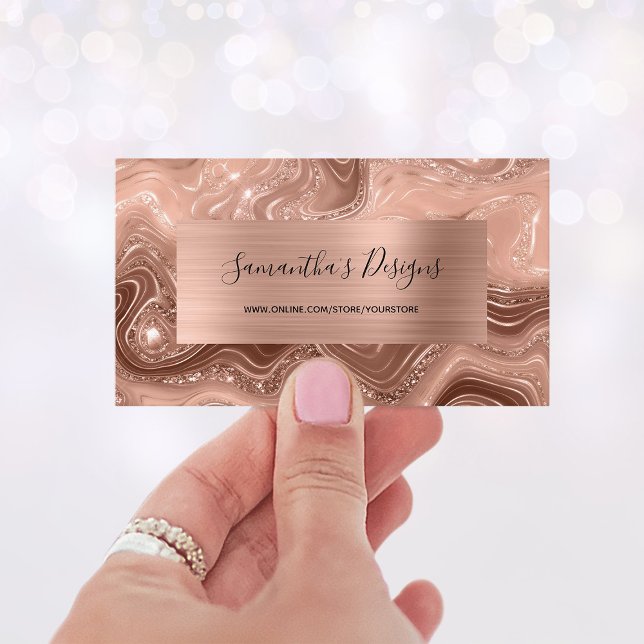Carte De Visite Huile en marbre doré Rose de luxe (Luxury Rose Gold Marble Agate Glam Foil Business Card)