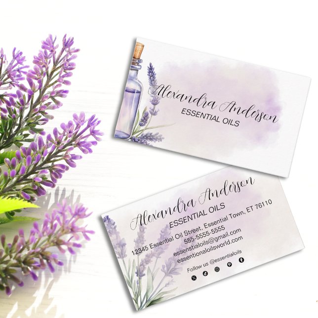Carte De Visite Huiles essentielles de lavande Aquarelle florale p (Lavender Essential Oils Purple Floral Watercolor Business Card)