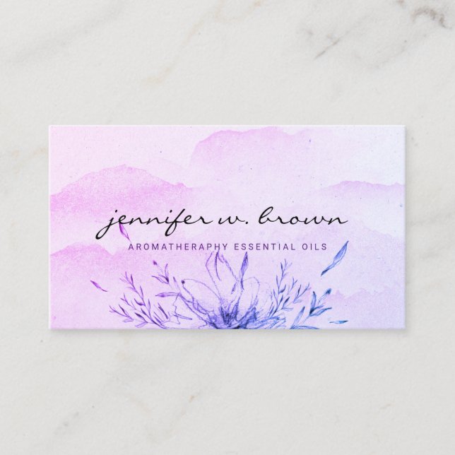 Carte De Visite Huiles essentielles violet d'aquarelle de fleurs h (Devant)