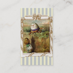 Carte De Visite Humpty Dumpty et Alice sur bandes bleues et blanch