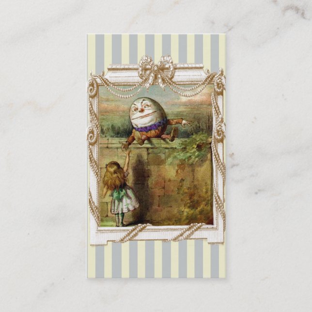 Carte De Visite Humpty Dumpty et Alice sur bandes bleues et blanch (Devant)