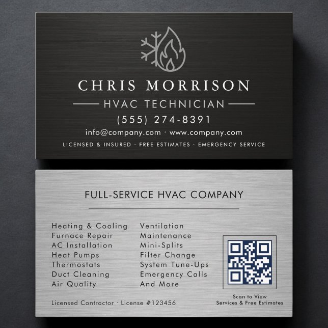 Carte De Visite HVAC Services QR Code Black (Créateur téléchargé)