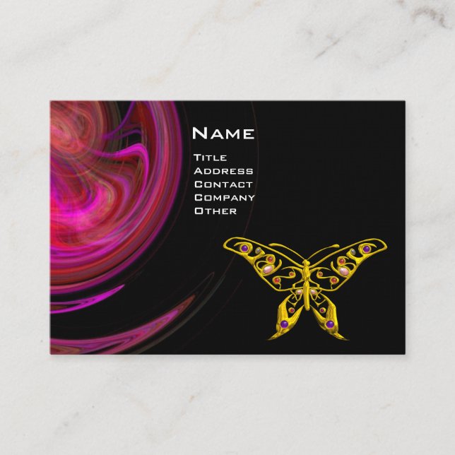 Carte De Visite HYPER BUTTERFLY- rouge violet rose noir jaune (Devant)