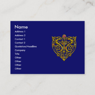 Carte De Visite HYPER VALENTINE,BIJOU CŒUR NŒUD CELTIQUE OR Bleu
