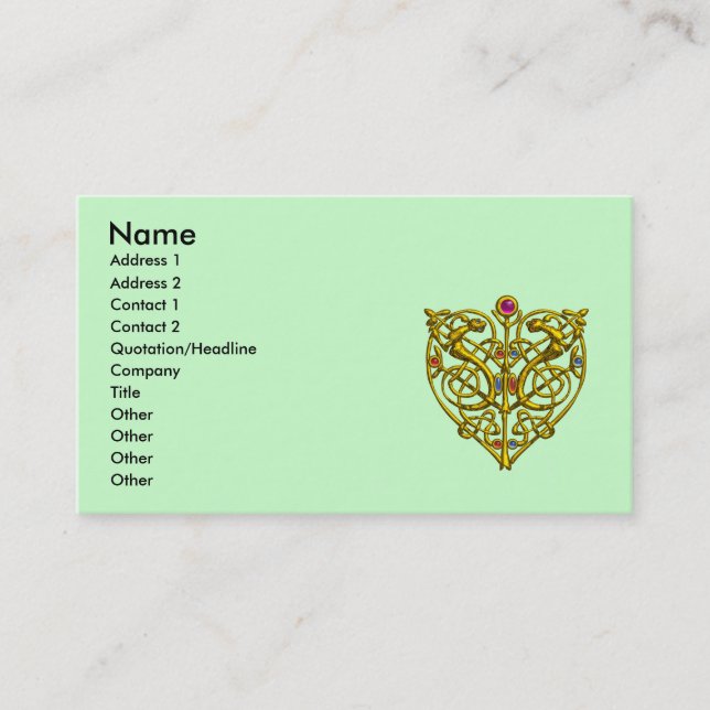 CARTE DE VISITE HYPER VALENTINE, COEUR DE COURSE EN CELTIQUE D'OR  (Devant)