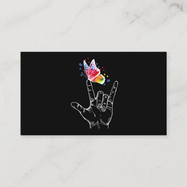 Carte De Visite I Love You Hand Sign Language Butterfly Autism (Devant)