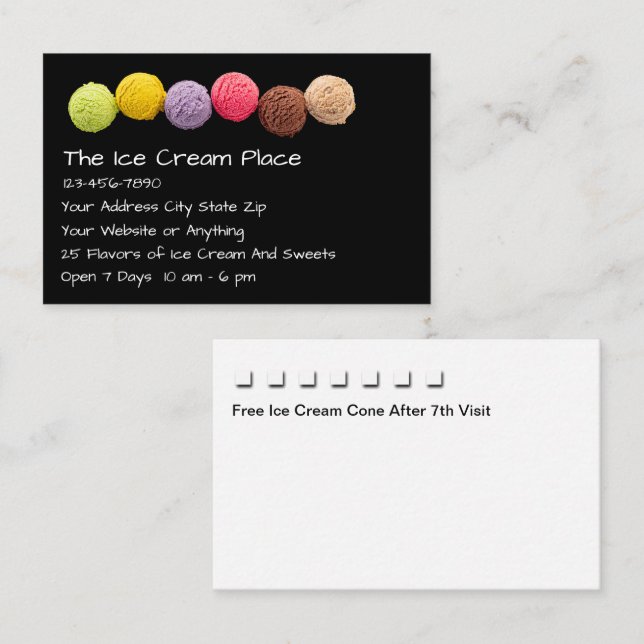 Carte De Visite Ice Cream Shop Customer Rewards (Devant / Derrière)