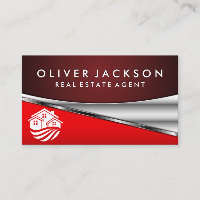 Carte De Visite Icône Agent immobilier | Maisons | Métallique roug (Devant)