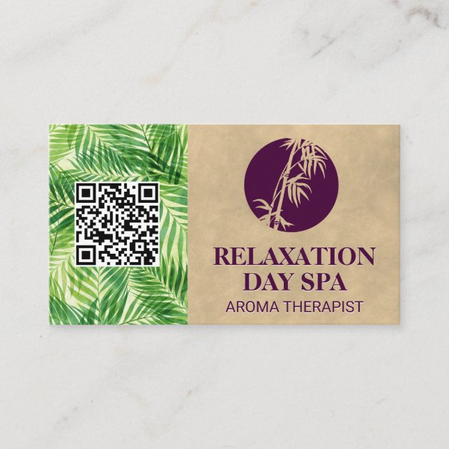 Carte De Visite Icône Bambou | Feuille de palme | Code QR (Devant)