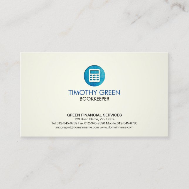 Carte De Visite Icône bleue du calculateur des services financiers (Devant)