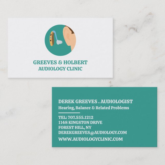 Carte De Visite Icône d'aide auditive, audiologiste, Clinique d'au (Devant / Derrière)