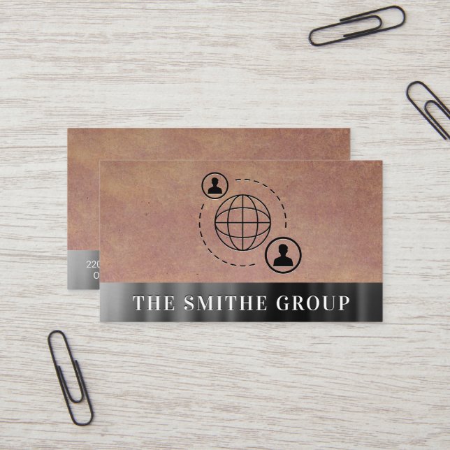 Carte De Visite Icône de communication réseau Arrière - plan métal (Devant/Arrière en situation)