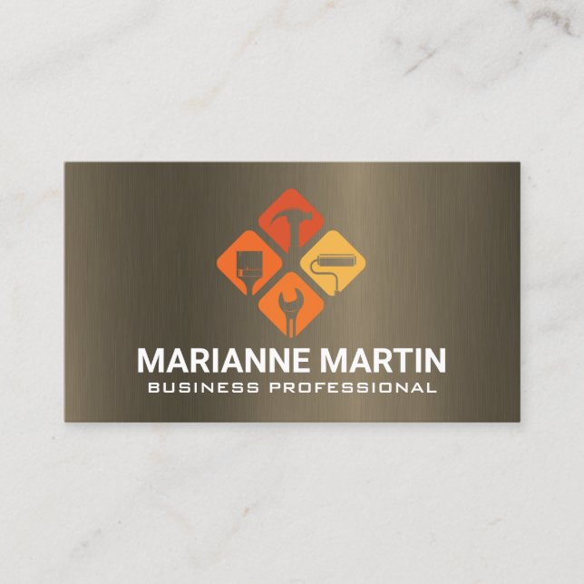 Carte De Visite Icône d'outils à main | Fond métallique (Devant)