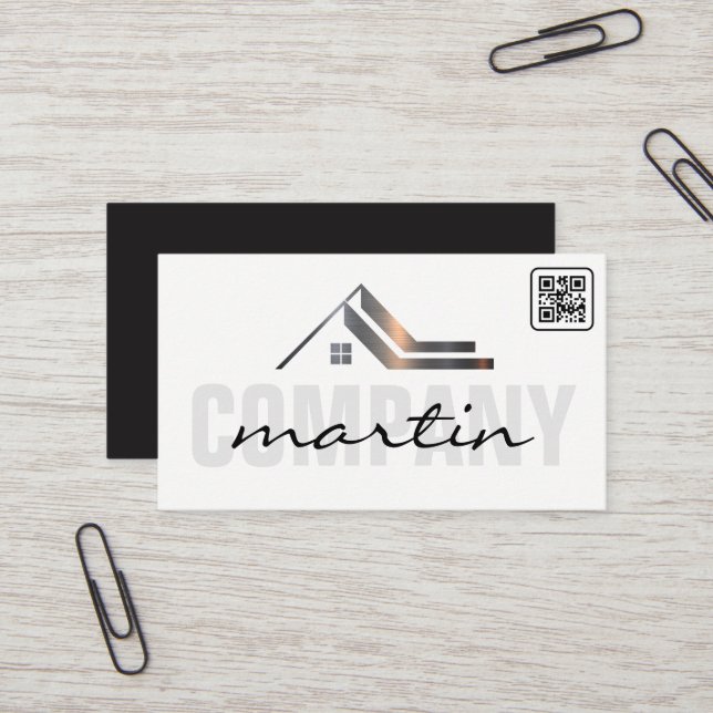 Carte De Visite Icône Immobilier | Code QR (Devant/Arrière en situation)