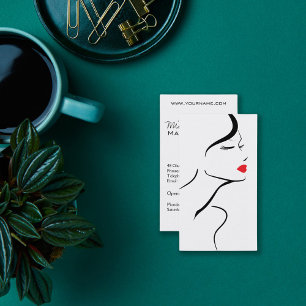 Carte De Visite Icône maquillage Femme visage en noir blanc rouge 