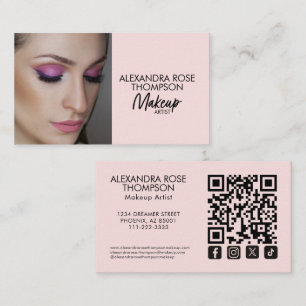 Carte De Visite Icône sociale Qr Code Maquilleuse Rose Pâle