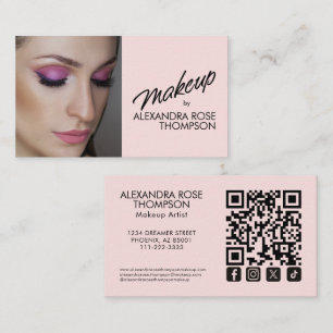 Carte De Visite Icône sociale Qr Code Maquilleuse Rose Pâle
