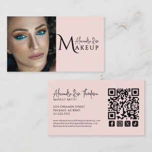Carte De Visite Icône sociale Qr Code Maquilleuse Rose Pâle