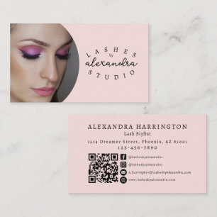 Carte De Visite Icône sociale QR Code photo écriture rose pâle noi