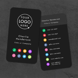 Carte De Visite Icônes colorées   Social Media Modern Logo Noir