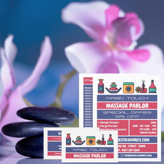 Carte De Visite Icônes de massage, massothérapeute (Créateur téléchargé)