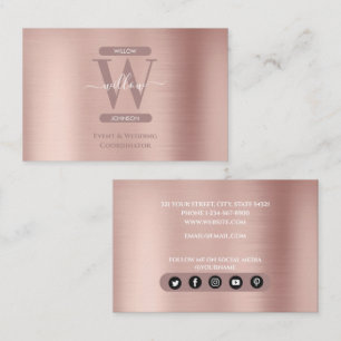 Carte De Visite Icônes de médias sociaux de monogramme Rose Gold R