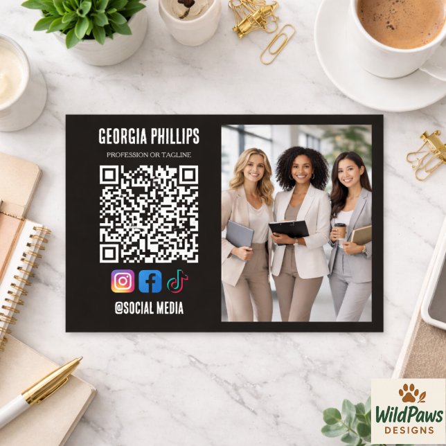 Carte De Visite Icônes de médias sociaux de photo de code QR blanc (Modern Soft White QR Code Photo Social Media Icons Business Card
)