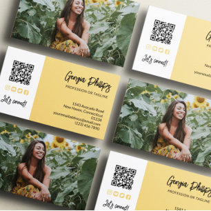 Carte De Visite Icônes de médias sociaux Photo Code QR Jaune Clair