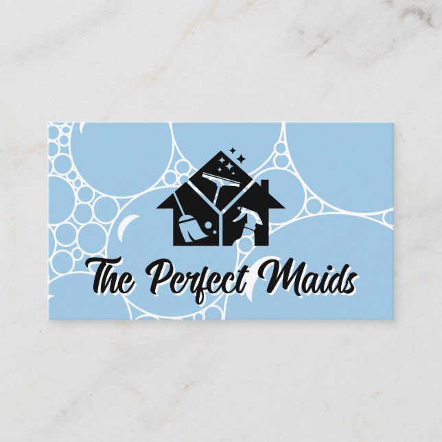 Carte De Visite Icônes de nettoyage | Arrière - plan de bulles de  (Devant)