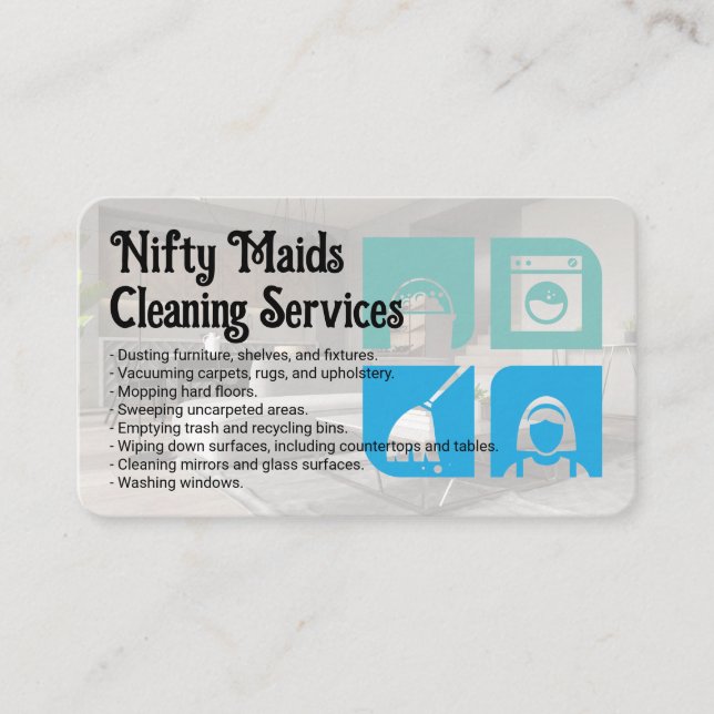 Carte De Visite Icônes de nettoyage | Services de concierge (Devant)