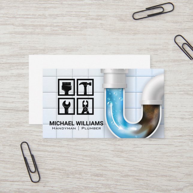 Carte De Visite Icônes matérielles | Handyman Plumber (Devant/Arrière en situation)