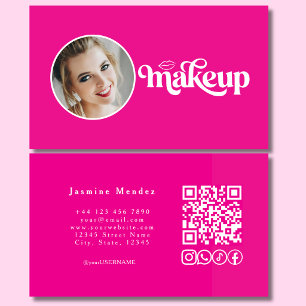 Carte De Visite Icônes sociales de code QR MUA Photo Rose Fuchsia 