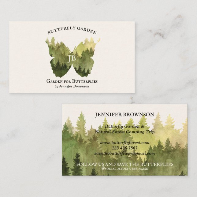Carte De Visite Idées de jardin de papillons rustique Camping en f (Devant / Derrière)