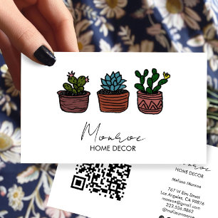 Carte De Visite Illustration Cactus Boho Doodle QR Icônes sociales
