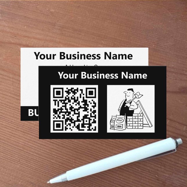 Carte De Visite Illustration & Code QR de l'entrepreneur en bâtime (Créateur téléchargé)