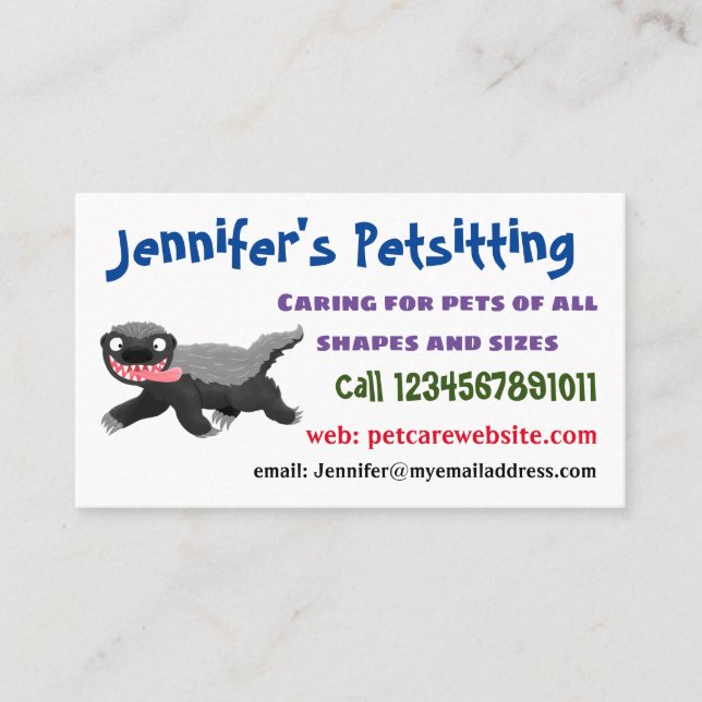 Carte De Visite Illustration de blaireau au miel affamé (Devant)