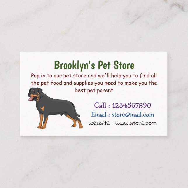 Carte De Visite Illustration de chien Rottweiler (Devant)