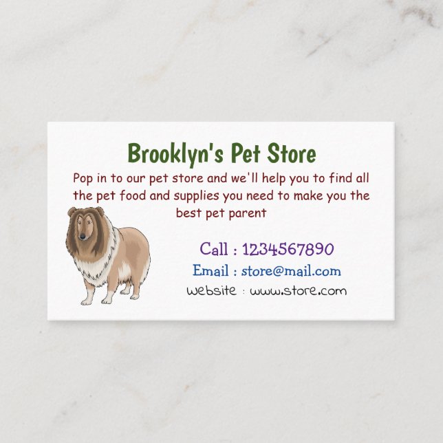 Carte De Visite Illustration de chien Rough collie (Devant)