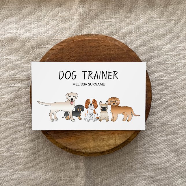 Carte De Visite Illustration de chiens de caricature mignons - Ent (Promote your dog services with the help of this cute business card design with cartoon dogs on it.)