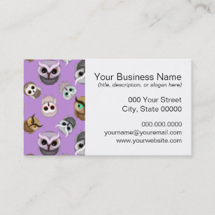 Carte De Visite Illustration de chouette mignonne sur fond violet