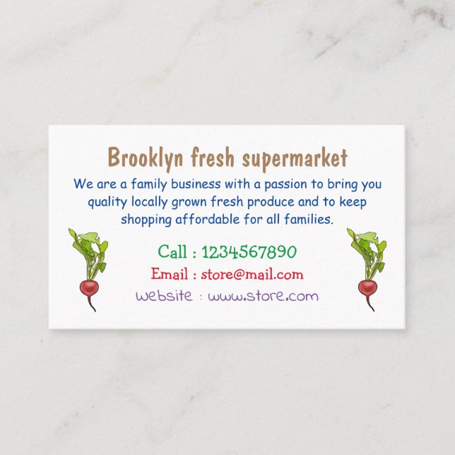 Carte De Visite Illustration de dessin Radish (Devant)