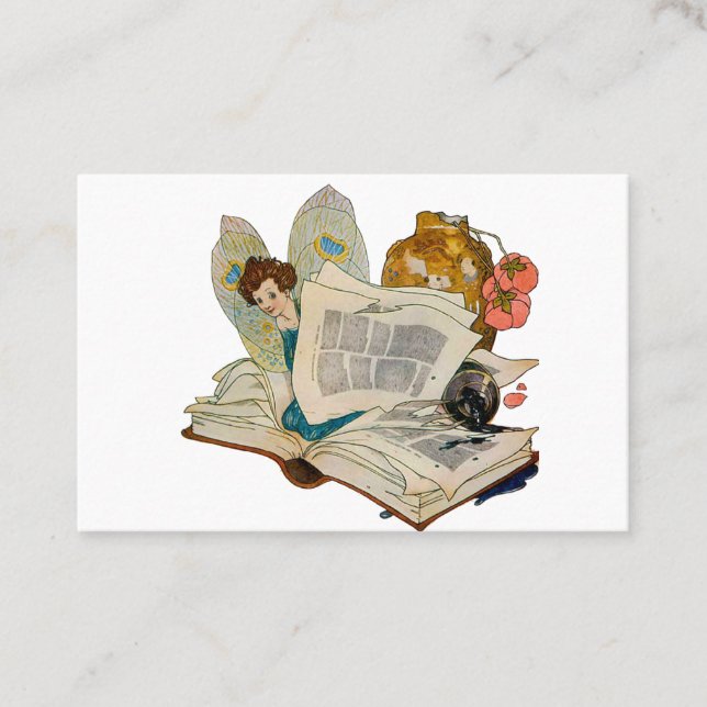Carte De Visite Illustration de fée bibliophile vintage (Devant)
