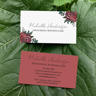 Carte De Visite Illustration de fleuriste avec rose rouge et blanc