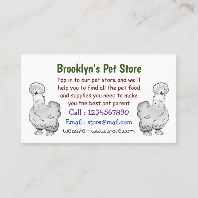 Carte De Visite Illustration de la caricature du poulet Silkie (Devant)