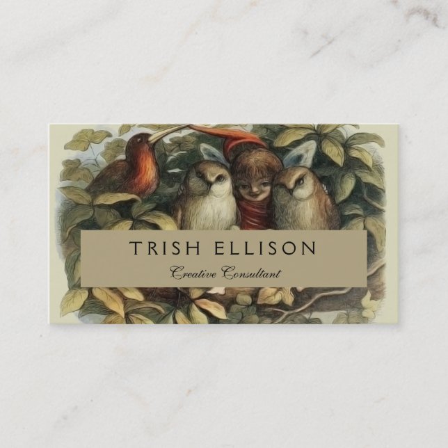 Carte De Visite Illustration de la nature des hiboux et des fées d (Devant)