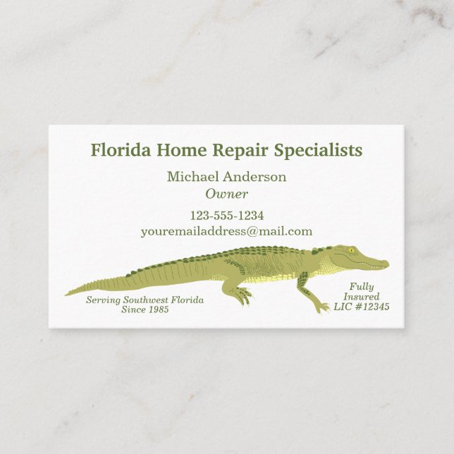 Carte De Visite Illustration de l'alligator simple Florida Gator (Devant)